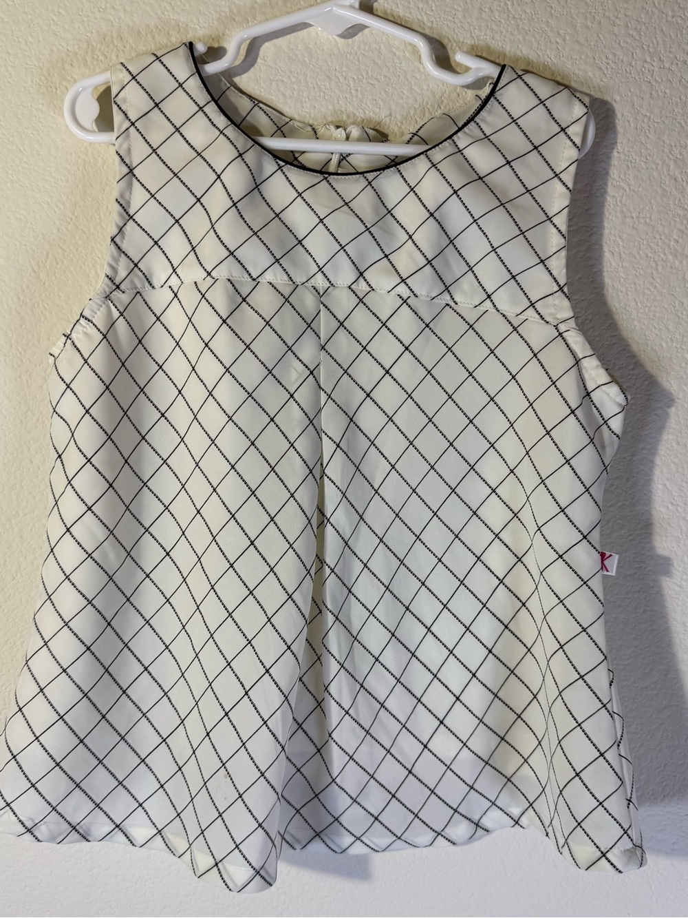 Girls' 7-8T Cream Sleeveless Grid-Print Dress refer to size